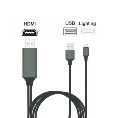 Porodo Braided 2K HDMI - Lightning  - USB Cable 2M - Black